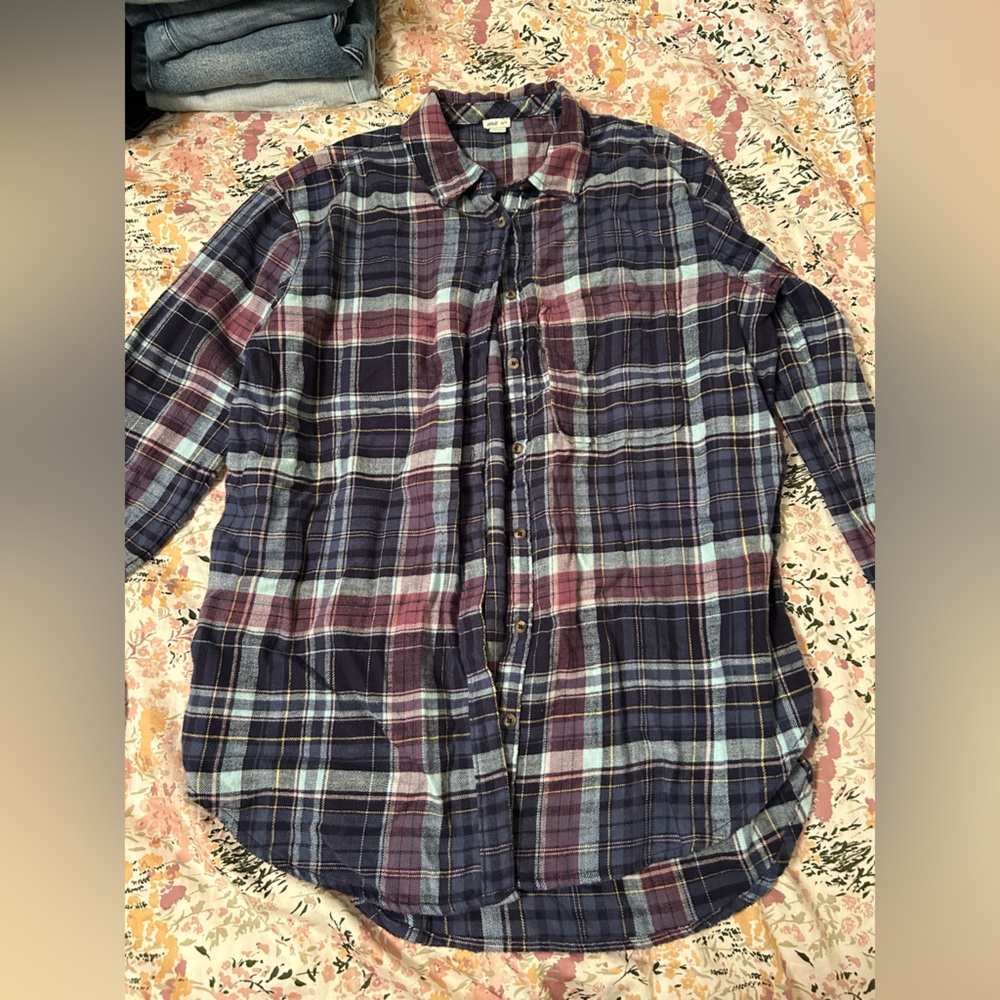 Aerie Women's Plaid Button-Down Shirt - Blue and Purple